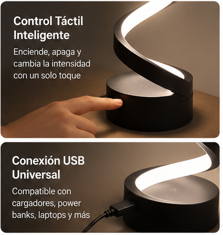 Lámpara Espiral LED Touch™ | Brillo Ajustable y Diseño Moderno