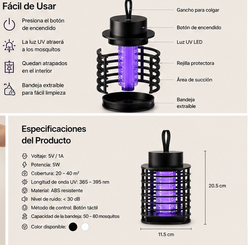 Lámpara Antimosquitos SilentGuard™ | Protección Silenciosa para Interior y Exterior