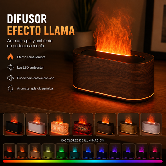 Difusor Efecto Llama RGB™ | Humidificador Ultrasónico con Aromaterapia