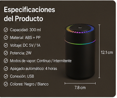 Mini Humidificador USB AirMist™ | Difusor de Aromas con Luz LED RGB