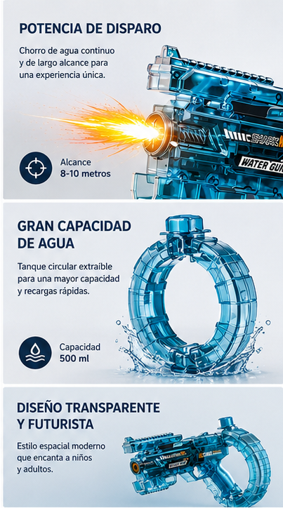 Pistola de Agua Eléctrica AquaBlaster™ | Disparo Automático de Alta Presión