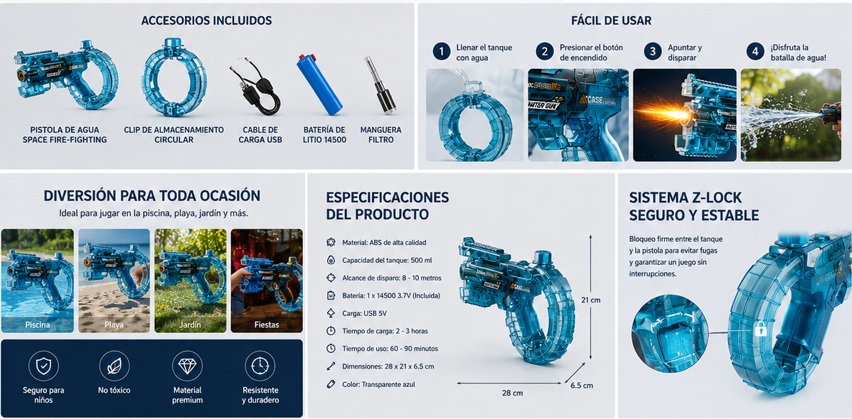 Pistola de Agua Eléctrica AquaBlaster™ | Disparo Automático de Alta Presión