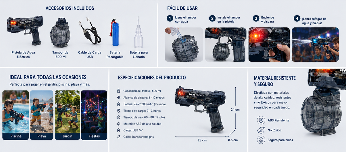 Pistola de Agua Eléctrica AquaBlaster™ | Disparo Automático de Alta Presión