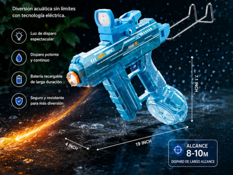 Pistola de Agua Eléctrica AquaBlaster™ | Disparo Automático de Alta Presión