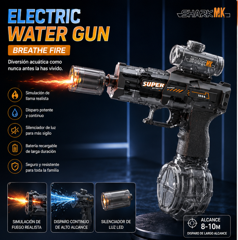 Pistola de Agua Eléctrica AquaBlaster™ | Disparo Automático de Alta Presión