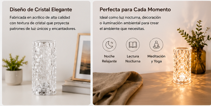 Lámpara Cristal Rosa RGB RoseGlow™