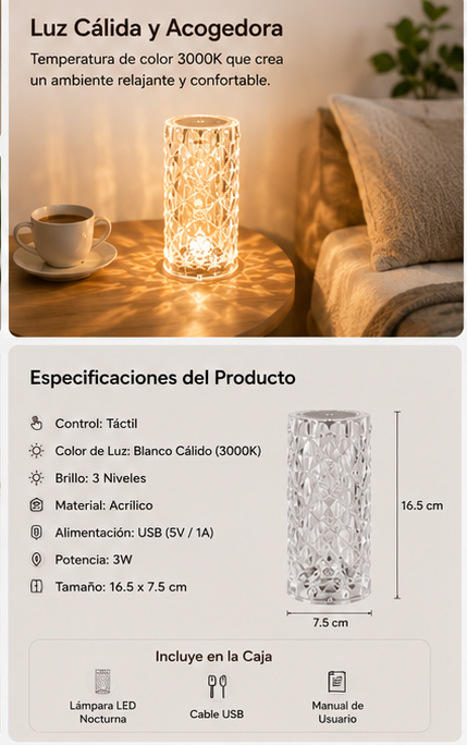 Lámpara Cristal Rosa RGB RoseGlow™