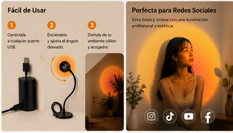 Lámpara Sunset Glow™ Proyector de Atardecer RGB