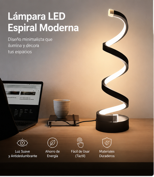 Lámpara Espiral LED Touch™ | Brillo Ajustable y Diseño Moderno