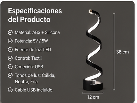 Lámpara Espiral LED Touch™ | Brillo Ajustable y Diseño Moderno