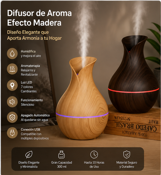 Humidificador ColorMist™ | Difusor de Aromas USB con Luz LED Multicolor