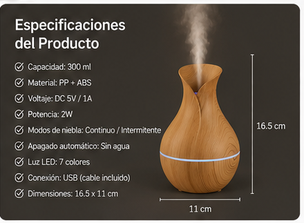 Humidificador ColorMist™ | Difusor de Aromas USB con Luz LED Multicolor