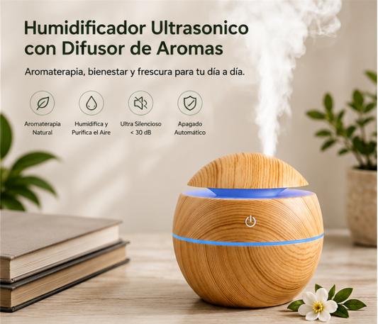 Humidificador WoodMist™ | Difusor Ultrasónico de Aromaterapia con Luz LED