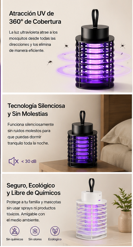 Lámpara Antimosquitos SilentGuard™ | Protección Silenciosa para Interior y Exterior