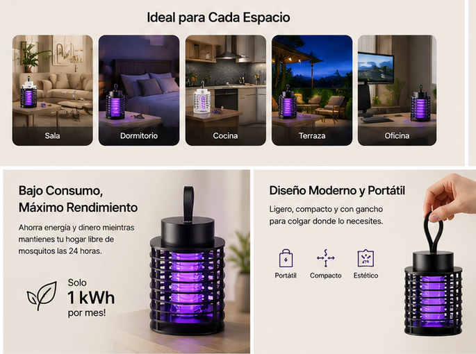 Lámpara Antimosquitos SilentGuard™ | Protección Silenciosa para Interior y Exterior