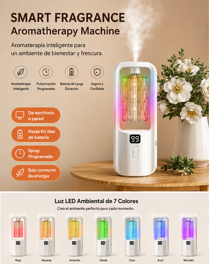 Difusor Automático AromaWall™ | Aromaterapia Inteligente con Luz Ambiental RGB
