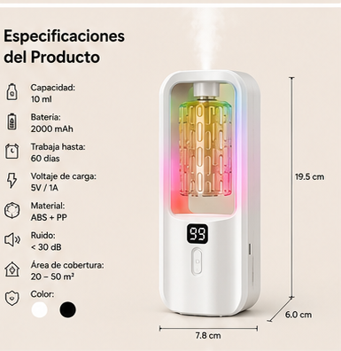 Difusor Automático AromaWall™ | Aromaterapia Inteligente con Luz Ambiental RGB